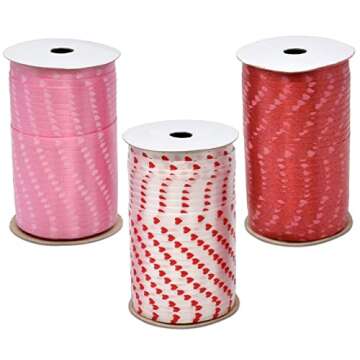 Gift Boutique 450 Yards Valentine Ribbons Heart Curling Ribbon 3 Rolls 150 Yard Per Roll; Pink Red White Hearts Valentine's Day Holiday Party Crafts Supplies Decor for Valentines Balloon