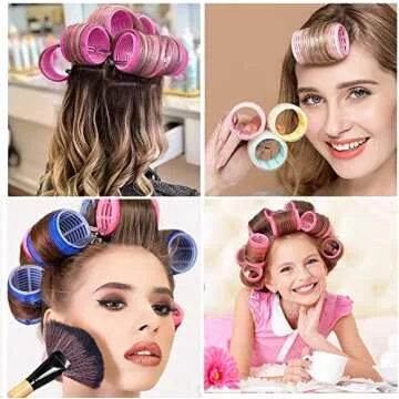 Jumbo Hair Rollers Sets, 12 Pcs Self Grip Salon Hair Dressing Curlers, Jumbo Large Rollers for Long Short Hair, DIY Curly Hairstyle for Women, Colors May Vary (6XJumbo+6XLarge)