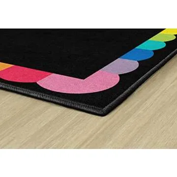 Flagship Carpets Schoolgirl Style Rainbow Scallop Border Educational Area Rug for Kids Room, Children's Classroom, Play Carpet for Teaching and Playroom, 7'6" x 12' - Multicolor
