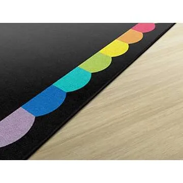 Flagship Carpets Schoolgirl Style Rainbow Scallop Border Educational Area Rug for Kids Room, Children's Classroom, Play Carpet for Teaching and Playroom, 7'6" x 12' - Multicolor