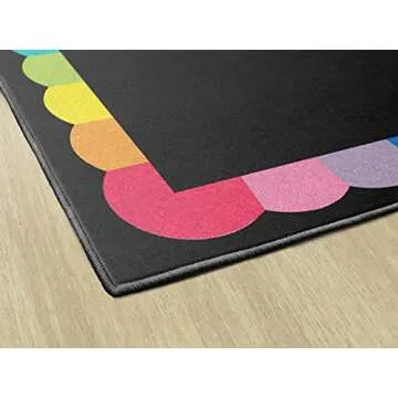 Flagship Carpets Schoolgirl Style Rainbow Scallop Border Educational Area Rug for Kids Room, Children's Classroom, Play Carpet for Teaching and Playroom, 7'6" x 12' - Multicolor