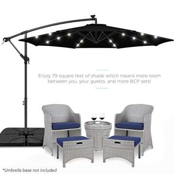 Best Choice Products 10ft Solar LED Offset Hanging Market Patio Umbrella for Backyard, Poolside, Law...