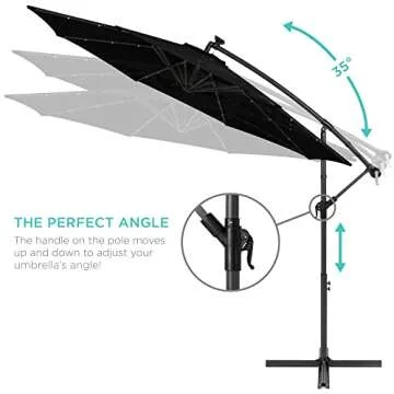 Best Choice Products 10ft Solar LED Offset Hanging Market Patio Umbrella for Backyard, Poolside, Lawn and Garden w/Easy Tilt Adjustment, Polyester Shade, 8 Ribs - Black