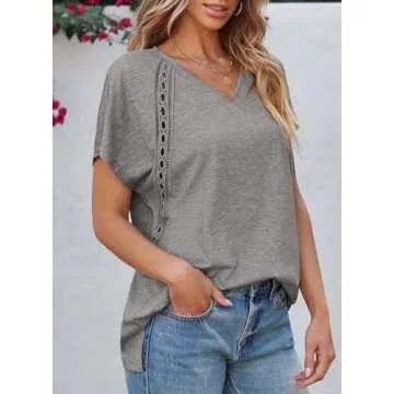 EVALESS Short Sleeve Women's Summer Tops with Lace Design