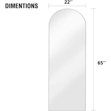 OGCAU Full Length Mirror, Floor Mirror Full Length, 65"x22" Arched-Top Mirror Hanging or Leaning, Standing Mirror, Body Mirror, Wall Mounted Mirror with Aluminum Frame for Bedroom (White)