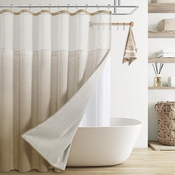 BOODII Tan Linen Shower Curtain with Removable Liner