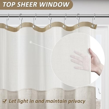 BOODII Tan Linen Shower Curtain with Removable Liner