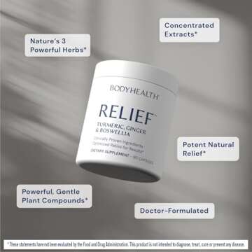 BodyHealth Inflam Relief, Joint Supplement, Relief for Back, Knees, Hands, with Turmeric, Boswellia, Ginger, All Natural, Non-GMO, Gluten Free (90 Capsules)