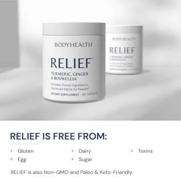BodyHealth Inflam Relief, Joint Supplement, Relief for Back, Knees, Hands, with Turmeric, Boswellia, Ginger, All Natural, Non-GMO, Gluten Free (90 Capsules)