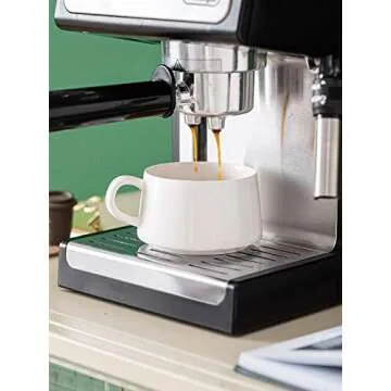 Kanwone Porcelain Stackable Cappuccino Cups with Saucers - 8 Ounce for Specialty Coffee Drinks, Cappuccino, Latte, Americano and Tea - Set of 4, White