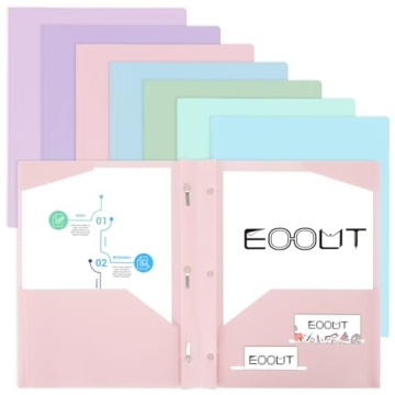 EOOUT 8 Pack Plastic Folders with Pockets in Pastel Colors