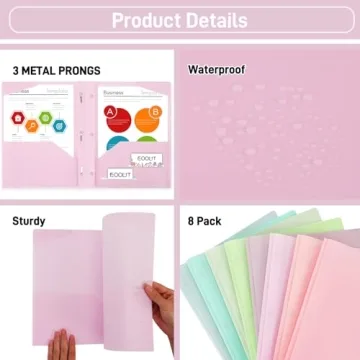 EOOUT 8 Pack Plastic Folders with Pockets in Pastel Colors