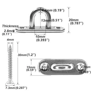 TERMATH 8 Pcs Stainless Steel 1.8 inch Pad Eye Plate U Hooks and 8Pcs Stainless Steel Snap Hooks,Sha...