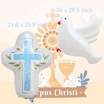 8Pcs First Communion Decorations Balloons, Baptism Party Foil Balloons for Boy Toddler First Communi...