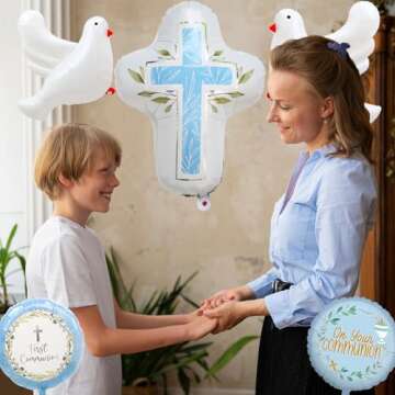 8pcs First Communion Baptism Party Foil Balloons Set
