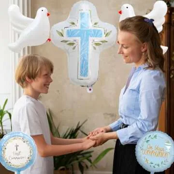 8pcs First Communion Baptism Party Foil Balloons Set