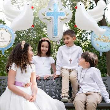 8pcs First Communion Baptism Party Foil Balloons Set