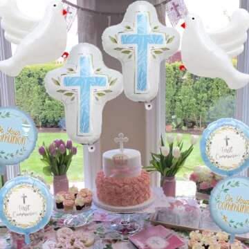 8pcs First Communion Baptism Party Foil Balloons Set