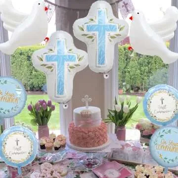 8pcs First Communion Baptism Party Foil Balloons Set