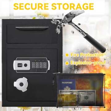 2.6 CUB Depository Drop Safe Fireproof, Front Drop Slot Lock Box with Digital Combination and Anti-Fishing, Silent Deposit Safe Box, Security Money Safe for Cash Slips Expense Business Office Home