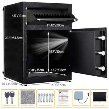 2.6 CUB Depository Drop Safe Fireproof, Front Drop Slot Lock Box with Digital Combination and Anti-Fishing, Silent Deposit Safe Box, Security Money Safe for Cash Slips Expense Business Office Home
