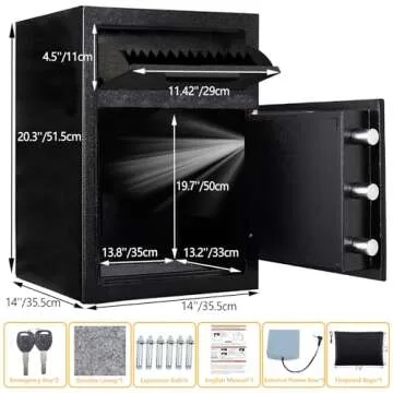 2.6 CUB Depository Drop Safe Fireproof, Front Drop Slot Lock Box with Digital Combination and Anti-Fishing, Silent Deposit Safe Box, Security Money Safe for Cash Slips Expense Business Office Home
