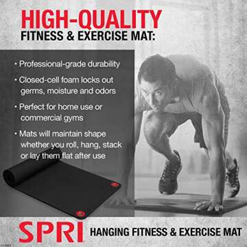 SPRI Hanging Exercise Mat, Fitness & Yoga Mat for Group Fitness Classes, Commercial Grade Quality with Reinforced Holes, 56"L x 23"W x 3/8" Thick