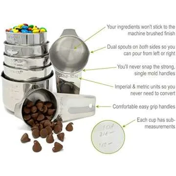 Premium Measuring Cups and Spoons Set by Chopnotch - Complete Set of Stainless Steel Measuring Cups and Stainless Steel Measuring Spoons