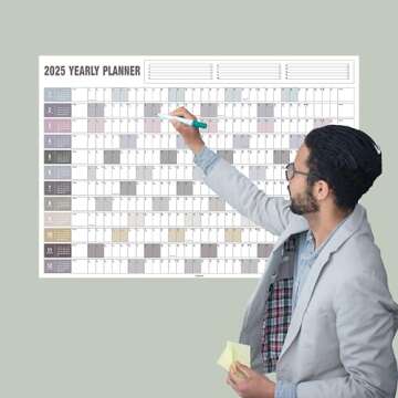 2025 Yearly Wall Calendar with Holidays, Full Year Calendar One Page, Annual Year Wall Calendar with Stickers, Horizontal, 24"X 33" (Open), Paper Folded