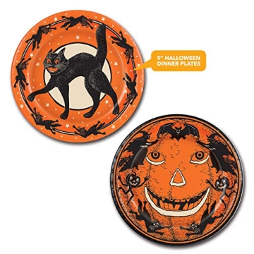 Vintage Halloween Black Cat Dinner Plates Napkins Set