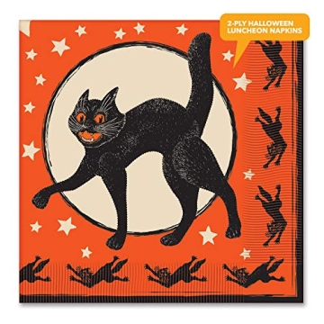 Vintage Halloween Black Cat Dinner Plates Napkins Set