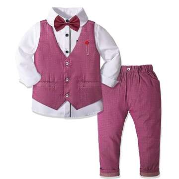 Nwada Boys Suit Set Formal Dress Shirt, Slim Vest & Pants for Toddler Boys