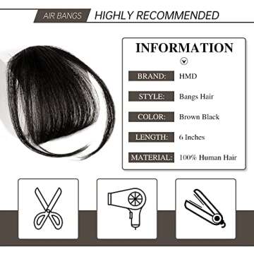 HMD Bangs Hair Clip in Bangs Real Human Hair Wispy Bangs Fringe with Temples Hairpieces for Women Cl...
