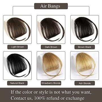 HMD Bangs Hair Clip in Bangs Real Human Hair Wispy Bangs Fringe with Temples Hairpieces for Women Clip on Air Bangs Flat Neat Bangs Hair Extension for Daily Wear (Wispy Bangs, brown black)