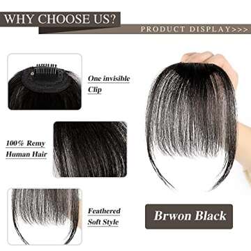 HMD Bangs Hair Clip in Bangs Real Human Hair Wispy Bangs Fringe with Temples Hairpieces for Women Clip on Air Bangs Flat Neat Bangs Hair Extension for Daily Wear (Wispy Bangs, brown black)