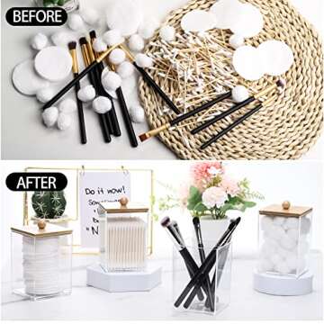 Tbestmax 12 OZ Cotton Swab/Ball/Pad Holder, Qtip Apothecary Jar, Clear Bathroom Containers Dispenser for Storage 4 Pack Wood Lids