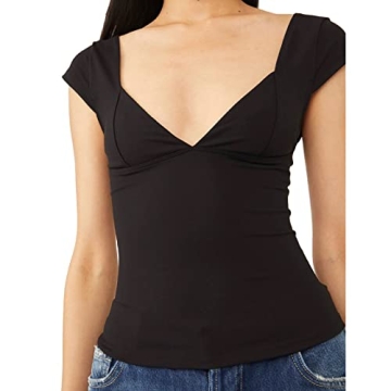 Women’s Sexy Y2K Crop Tops Cami Deep V Neck Tee Shirt