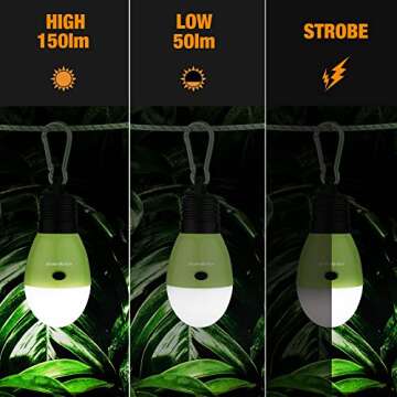 EverBrite Rechargeable Camping Light, Portable Tent Lantern, 3 Lighting Modes, Hanging Tent Light Bulbs with Clip Hook for Hiking, Fishing, Backpacking, Emergency and More(3 Pack)