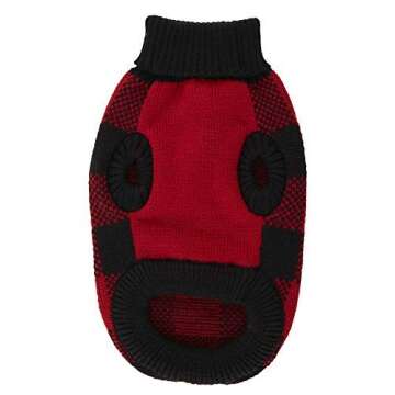 A&L Red Dog Sweater British Plaid Knitted Xmas Holiday Festive Turtleneck Pet Sweater for Puppy Small Dogs, X-Small (XS) Size 8" Back Length