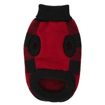 A&L Red Dog Sweater British Plaid Knitted Xmas Holiday Festive Turtleneck Pet Sweater for Puppy Small Dogs, X-Small (XS) Size 8" Back Length