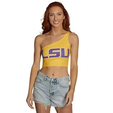 Lojobands Women's College Gameday Outfit One Shoulder Top Tailgate Crop Top One Size Fits Most (Louisiana State LSU Tigers - Yellow)
