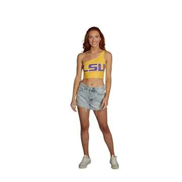 Lojobands Women's College Gameday Outfit One Shoulder Top Tailgate Crop Top One Size Fits Most (Louisiana State LSU Tigers - Yellow)
