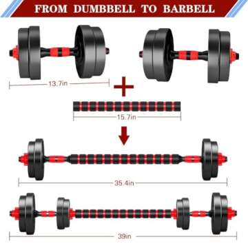 BCBIG Adjustable-Dumbbells-Sets,Free Weights-20lb(10lb*2) Dumbbells Set of 2 Convertible To Barbell A Pair of Lightweight for Home Gym,Women and Men Equipment