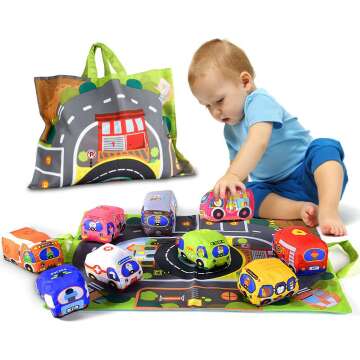 Soft Car Toy Set with Play Mat for 1 Year Olds
