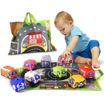 Soft Car Toy Set with Play Mat for 1 Year Olds