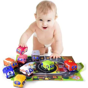 Soft Car Toy Set with Play Mat for 1 Year Olds