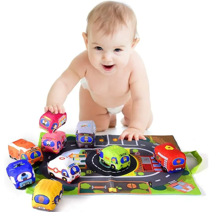 Soft Car Toy Set with Play Mat for 1 Year Olds