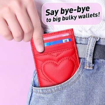 AUNER LEATHER Valentines Day Gifts for Her - Birthday Gifts for Mom Wife Girlfriend Sister Friend Daughter Teen Girls, Love Heart Credit Card Holder for Women (Dark Red)