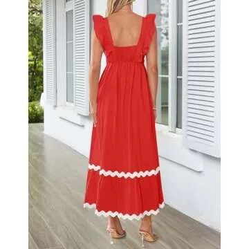 ZESICA Women's Summer Ruffle Dress with Pockets