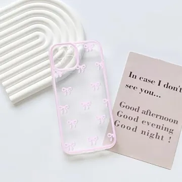 NITITOP Compatible with iPhone 15 Plus Case Cute Clear Pink Durable Ribbon Bowknot Pattern for Girls Women Soft TPU Transparent Full Camera Lens Shockproof Protective Phone Cover - Pink